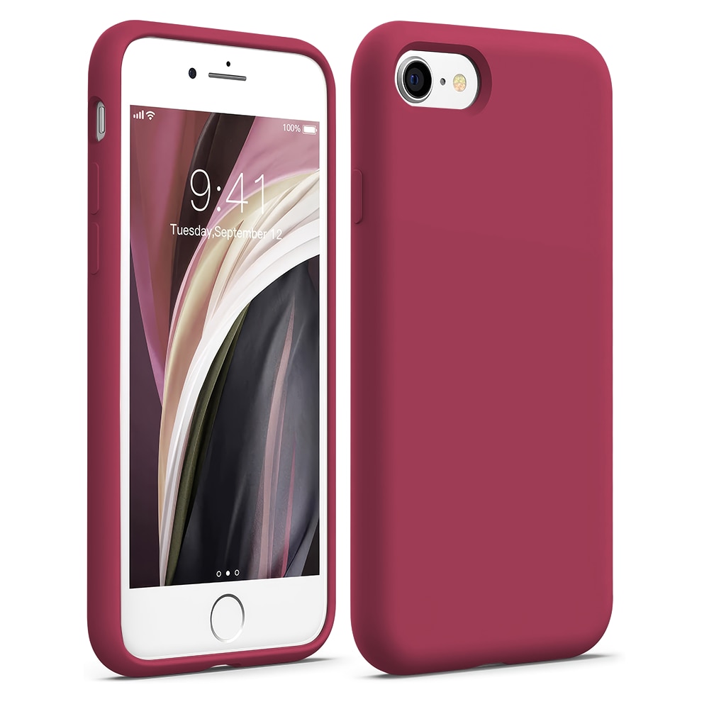 Husa CASEY STUDIOS™ compatibila cu iPhone 7 / 8 / SE 2 / SE 2020 / SE 3 2022, Soft Silicone Premium, Microfibra in Interior, Burgundy, de Protectie, Ultra Slim, pentru Incarcare Wireless, Margini Ridicate de Protectia Ecranului si a Camerelor