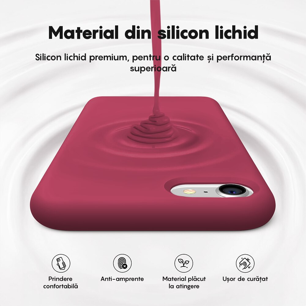 Husa CASEY STUDIOS™ compatibila cu iPhone 7 / 8 / SE 2 / SE 2020 / SE 3 2022, Soft Silicone Premium, Microfibra in Interior, Burgundy, de Protectie, Ultra Slim, pentru Incarcare Wireless, Margini Ridicate de Protectia Ecranului si a Camerelor