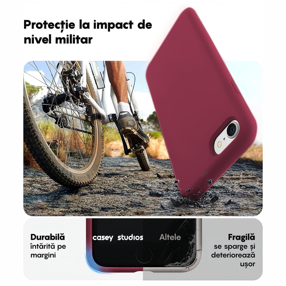 Husa CASEY STUDIOS™ compatibila cu iPhone 7 / 8 / SE 2 / SE 2020 / SE 3 2022, Soft Silicone Premium, Microfibra in Interior, Burgundy, de Protectie, Ultra Slim, pentru Incarcare Wireless, Margini Ridicate de Protectia Ecranului si a Camerelor