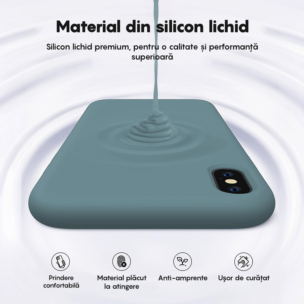 Husa CASEY STUDIOS™ compatibila cu iPhone X / XS, Soft Silicone Premium, Microfibra in Interior, Midnight Blue, de Protectie, Ultra Slim, pentru Incarcare Wireless, Margini Ridicate de Protectia Ecranului si a Camerelor