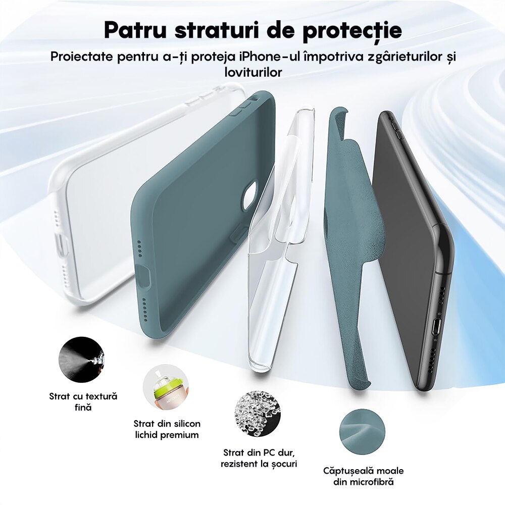 Husa CASEY STUDIOS™ compatibila cu iPhone X / XS, Soft Silicone Premium, Microfibra in Interior, Midnight Blue, de Protectie, Ultra Slim, pentru Incarcare Wireless, Margini Ridicate de Protectia Ecranului si a Camerelor