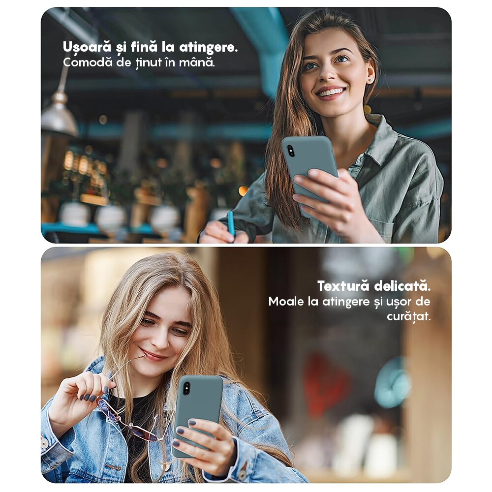 Husa CASEY STUDIOS™ compatibila cu iPhone X / XS, Soft Silicone Premium, Microfibra in Interior, Midnight Blue, de Protectie, Ultra Slim, pentru Incarcare Wireless, Margini Ridicate de Protectia Ecranului si a Camerelor