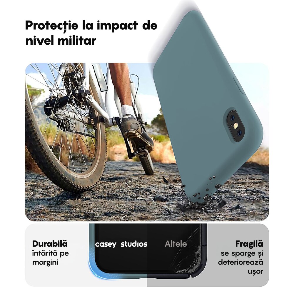 Husa CASEY STUDIOS™ compatibila cu iPhone X / XS, Soft Silicone Premium, Microfibra in Interior, Midnight Blue, de Protectie, Ultra Slim, pentru Incarcare Wireless, Margini Ridicate de Protectia Ecranului si a Camerelor