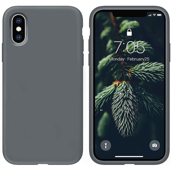 Husa CASEY STUDIOS™ pentru Apple iPhone XS Max, Soft Silicone Premium, Microfibra in Interior, Dark Gray, de Protectie, Ultra Slim, pentru Incarcare Wireless, Margini Ridicate pentru Protectia Ecranului si a Camerelor