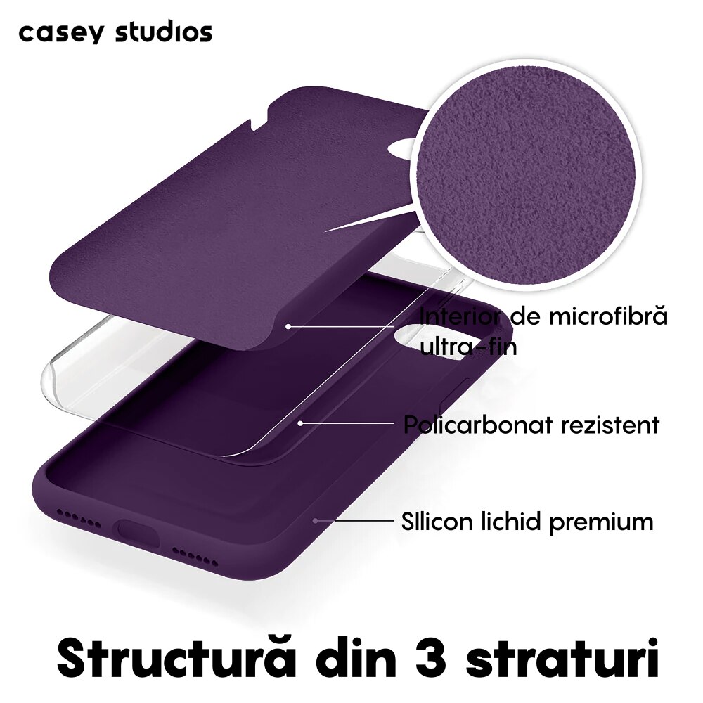 Husa CASEY STUDIOS™ compatibila cu iPhone 7 / 8 / SE 2 / SE 2020 / SE 3 2022, Soft Silicone Premium, Microfibra in Interior, Light Purple, de Protectie, Ultra Slim, pentru Incarcare Wireless, Margini Ridicate de Protectia Ecranului si a Camerelor