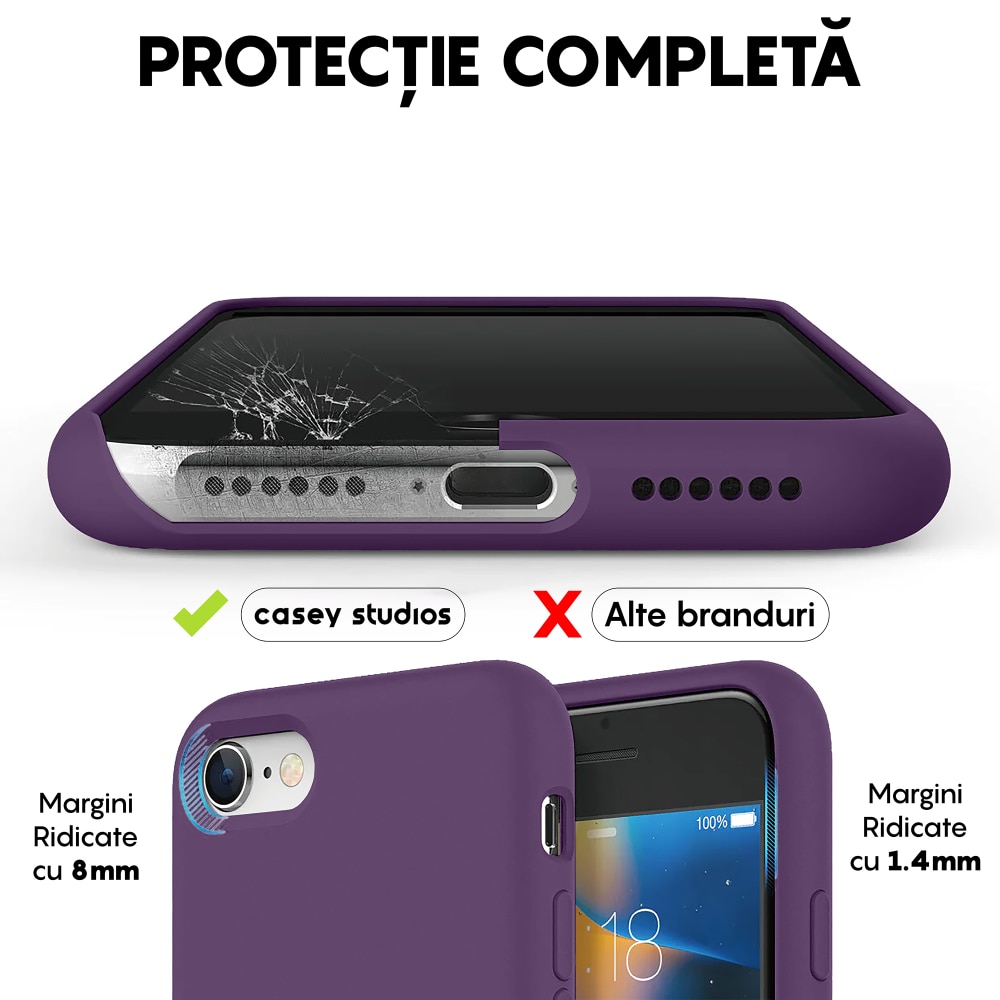 Husa CASEY STUDIOS™ compatibila cu iPhone 7 / 8 / SE 2 / SE 2020 / SE 3 2022, Soft Silicone Premium, Microfibra in Interior, Light Purple, de Protectie, Ultra Slim, pentru Incarcare Wireless, Margini Ridicate de Protectia Ecranului si a Camerelor