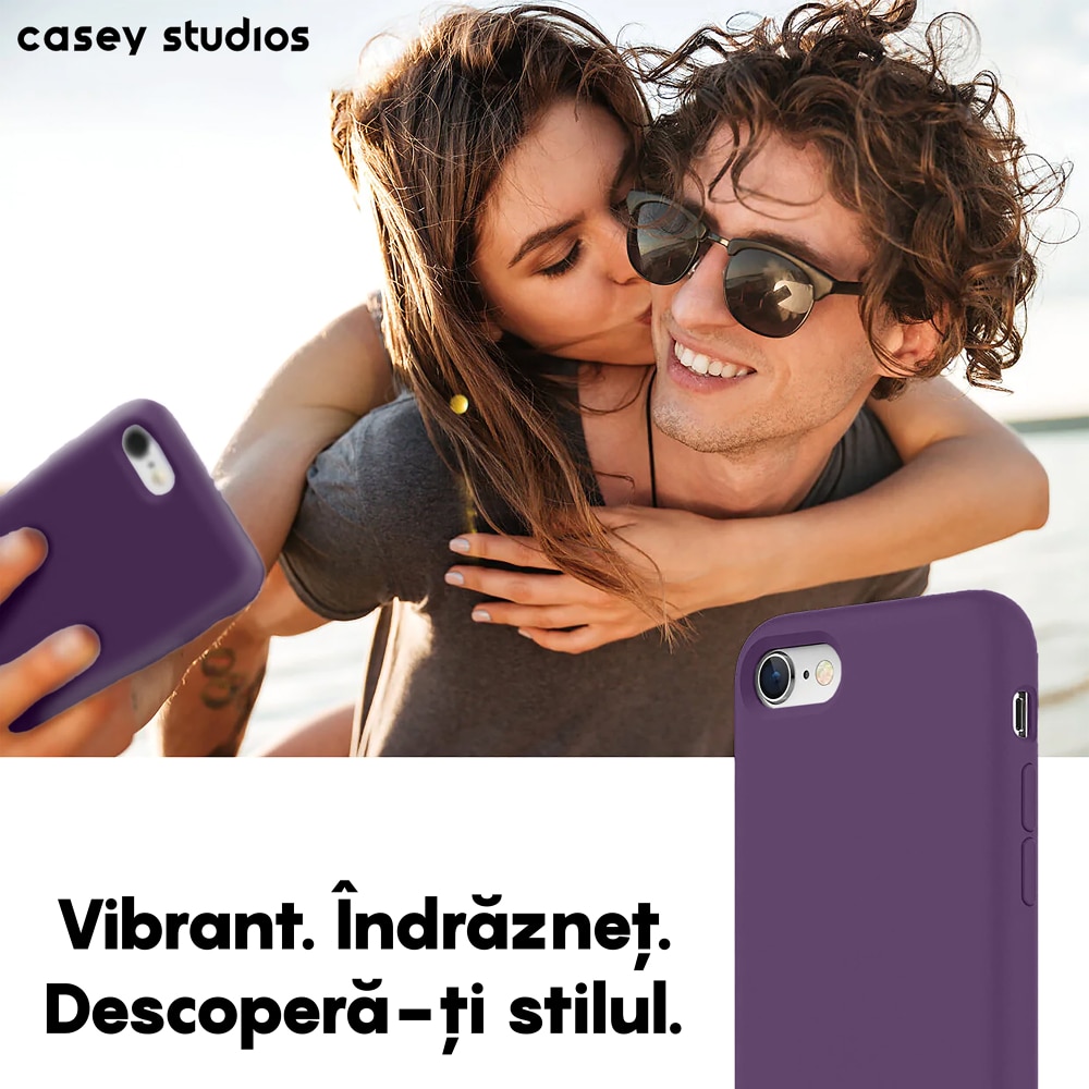Husa CASEY STUDIOS™ compatibila cu iPhone 7 / 8 / SE 2 / SE 2020 / SE 3 2022, Soft Silicone Premium, Microfibra in Interior, Light Purple, de Protectie, Ultra Slim, pentru Incarcare Wireless, Margini Ridicate de Protectia Ecranului si a Camerelor