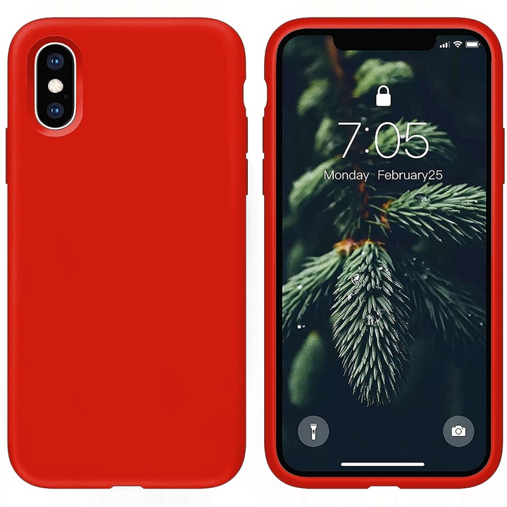 Husa CASEY STUDIOS™ pentru Apple iPhone X / XS, Soft Silicone Premium, Microfibra in Interior, Red, de Protectie, Ultra Slim, pentru Incarcare Wireless, Margini Ridicate pentru Protectia Ecranului si a Camerelor