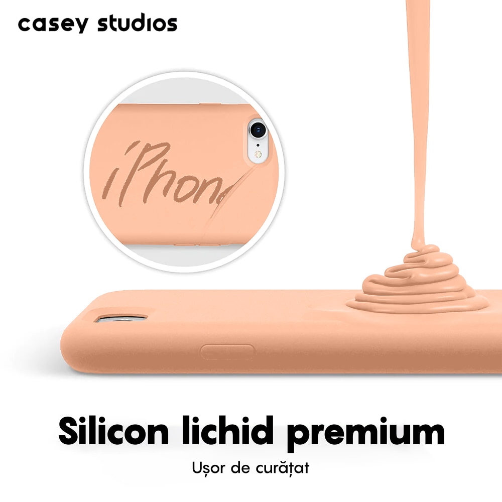 Husa CASEY STUDIOS™ compatibila cu iPhone 7 / 8 / SE 2 / SE 2020 / SE 3 2022, Soft Silicone Premium, Microfibra in Interior, Pink Sand, de Protectie, Ultra Slim, pentru Incarcare Wireless, Margini Ridicate de Protectia Ecranului si a Camerelor