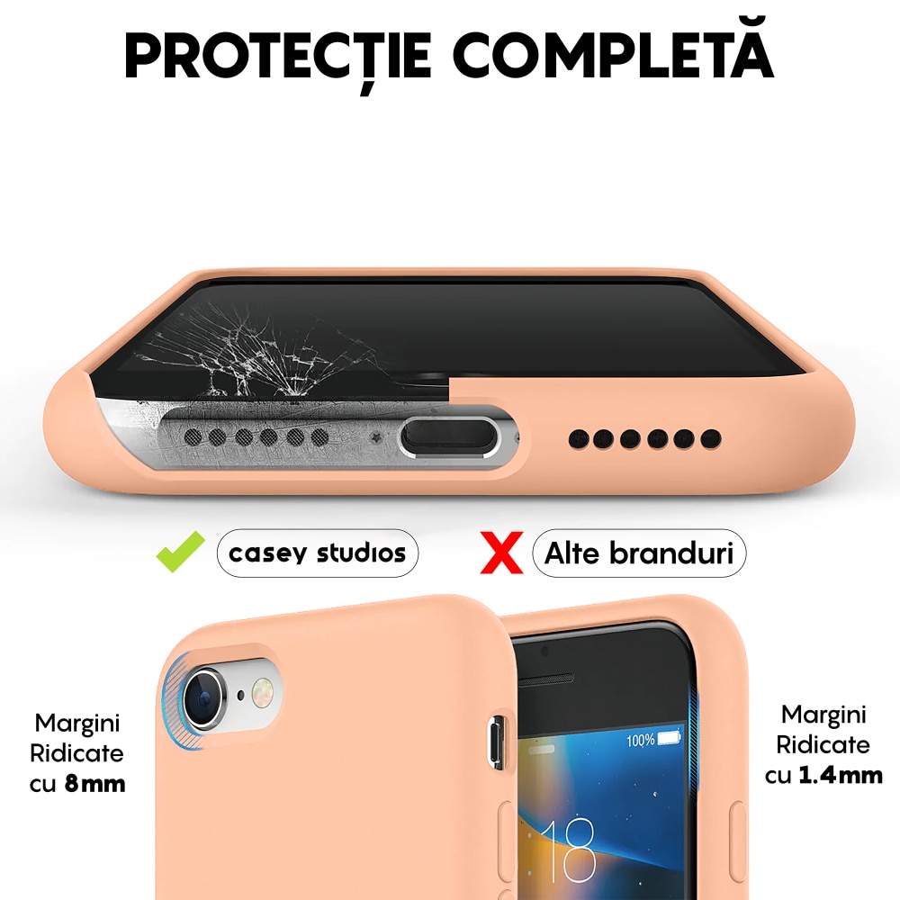 Husa CASEY STUDIOS™ compatibila cu iPhone 7 / 8 / SE 2 / SE 2020 / SE 3 2022, Soft Silicone Premium, Microfibra in Interior, Pink Sand, de Protectie, Ultra Slim, pentru Incarcare Wireless, Margini Ridicate de Protectia Ecranului si a Camerelor