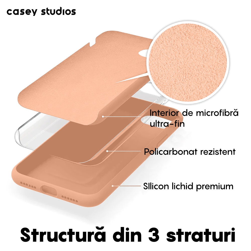 Husa CASEY STUDIOS™ compatibila cu iPhone 7 / 8 / SE 2 / SE 2020 / SE 3 2022, Soft Silicone Premium, Microfibra in Interior, Pink Sand, de Protectie, Ultra Slim, pentru Incarcare Wireless, Margini Ridicate de Protectia Ecranului si a Camerelor