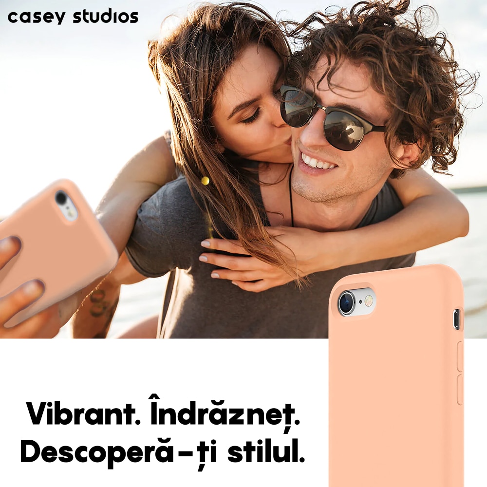 Husa CASEY STUDIOS™ compatibila cu iPhone 7 / 8 / SE 2 / SE 2020 / SE 3 2022, Soft Silicone Premium, Microfibra in Interior, Pink Sand, de Protectie, Ultra Slim, pentru Incarcare Wireless, Margini Ridicate de Protectia Ecranului si a Camerelor