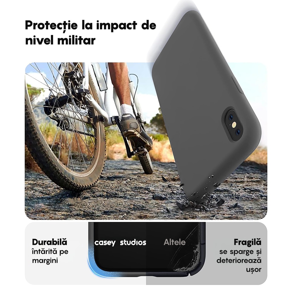 Husa CASEY STUDIOS™ compatibila cu iPhone XR, Soft Silicone Premium, Microfibra in Interior, Dark Gray, de Protectie, Ultra Slim, pentru Incarcare Wireless, Margini Ridicate de Protectia Ecranului si a Camerelor