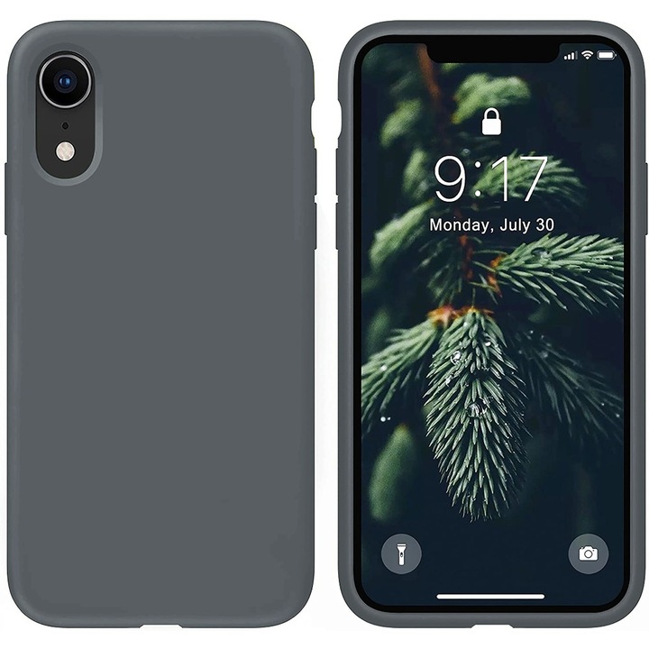 Husa CASEY STUDIOS™ pentru Apple iPhone XR, Soft Silicone Premium, Microfibra in Interior, Dark Gray, de Protectie, Ultra Slim, pentru Incarcare Wireless, Margini Ridicate pentru Protectia Ecranului si a Camerelor