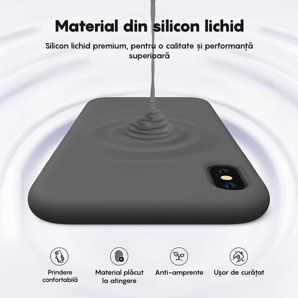 Husa CASEY STUDIOS™ compatibila cu iPhone XR, Soft Silicone Premium, Microfibra in Interior, Dark Gray, de Protectie, Ultra Slim, pentru Incarcare Wireless, Margini Ridicate de Protectia Ecranului si a Camerelor