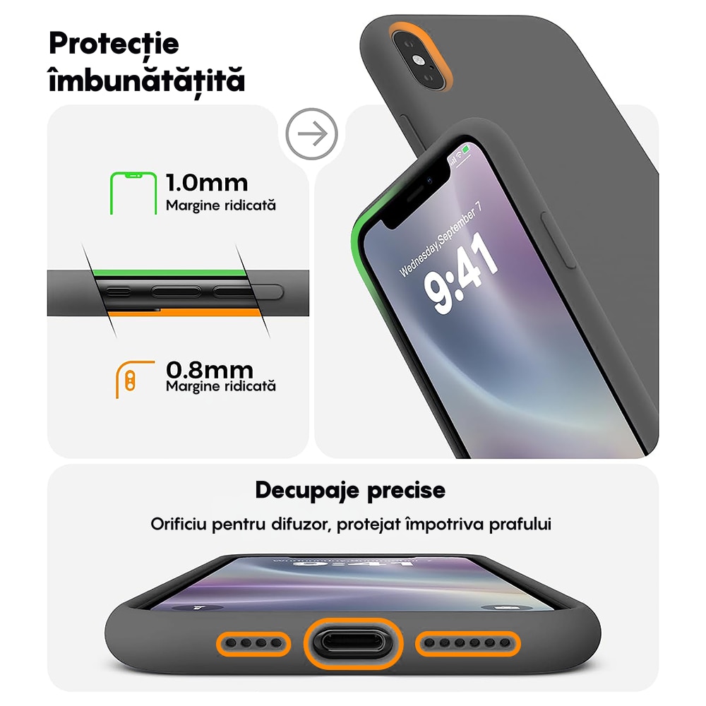 Husa CASEY STUDIOS™ compatibila cu iPhone XR, Soft Silicone Premium, Microfibra in Interior, Dark Gray, de Protectie, Ultra Slim, pentru Incarcare Wireless, Margini Ridicate de Protectia Ecranului si a Camerelor