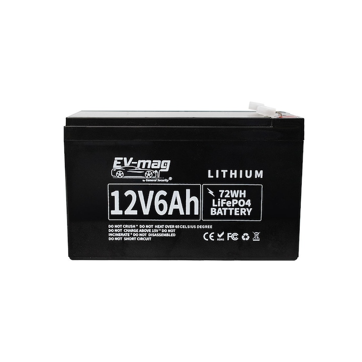 EV-Mag LiFePO4 akkumulátor, 12V/6Ah, lítium-vas-foszfát