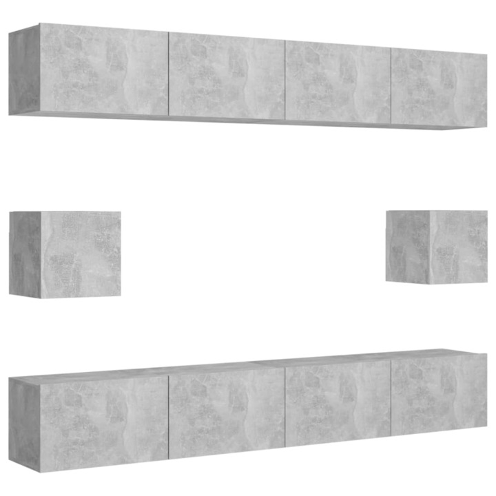 Set de dulapuri TV vidaXL, 6 piese, gri beton, lemn prelucrat, 23.55 kg