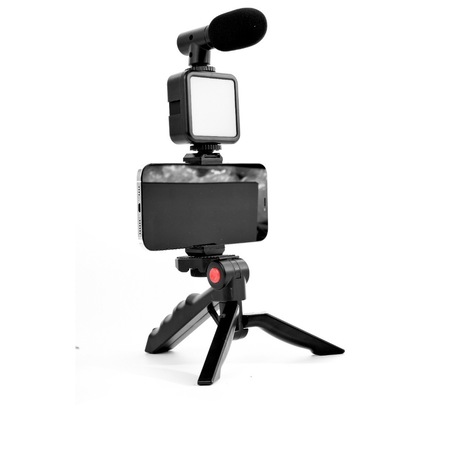 Kit vlogging Green.L, include microfon, lampa led, trepied, telecomanda, suport telefon si casti telefon
