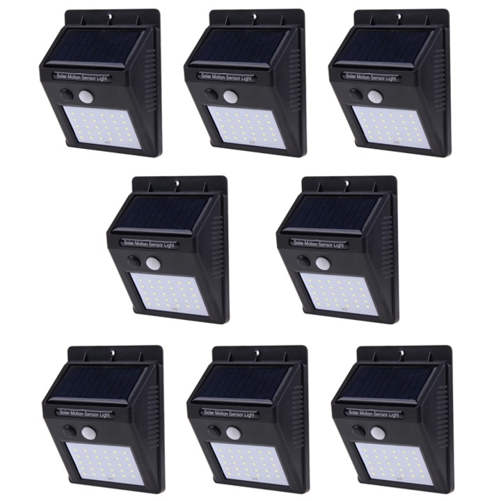 Set 8 lampi solare, Tiessa, 30 de LED, senzor de miscare, 0.55W