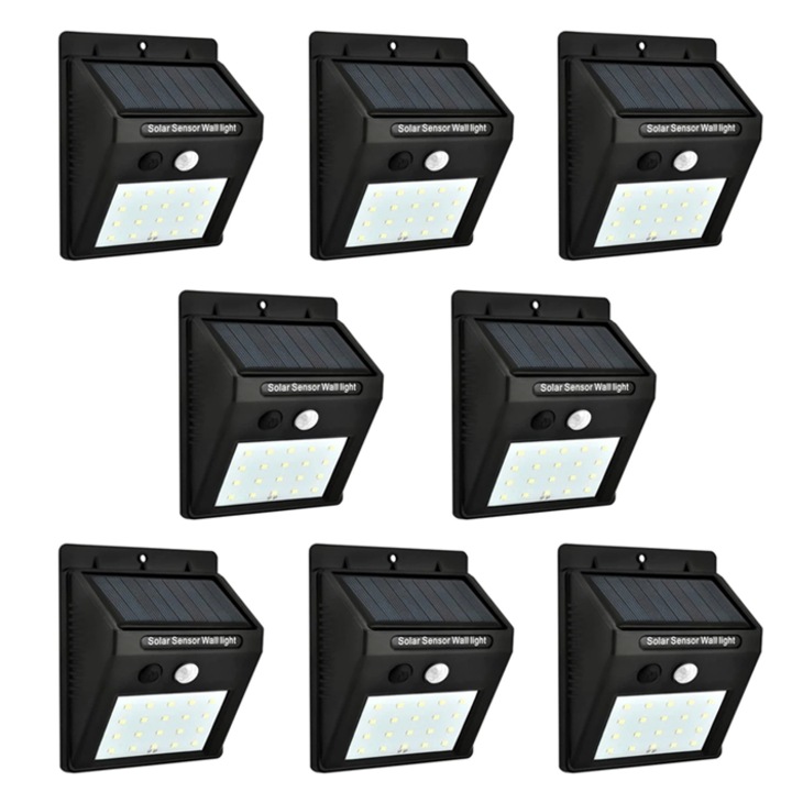 Tiessa Napelemes lámpa készlet, 8 db, mozgásérzékelős, 0,55 W, 20 db LED
