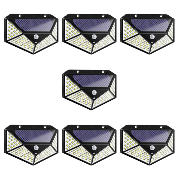 Set 7 lampi cu incarcare solara Tiessa, senzor miscare, 3 trepte de iluminare, 100 LED