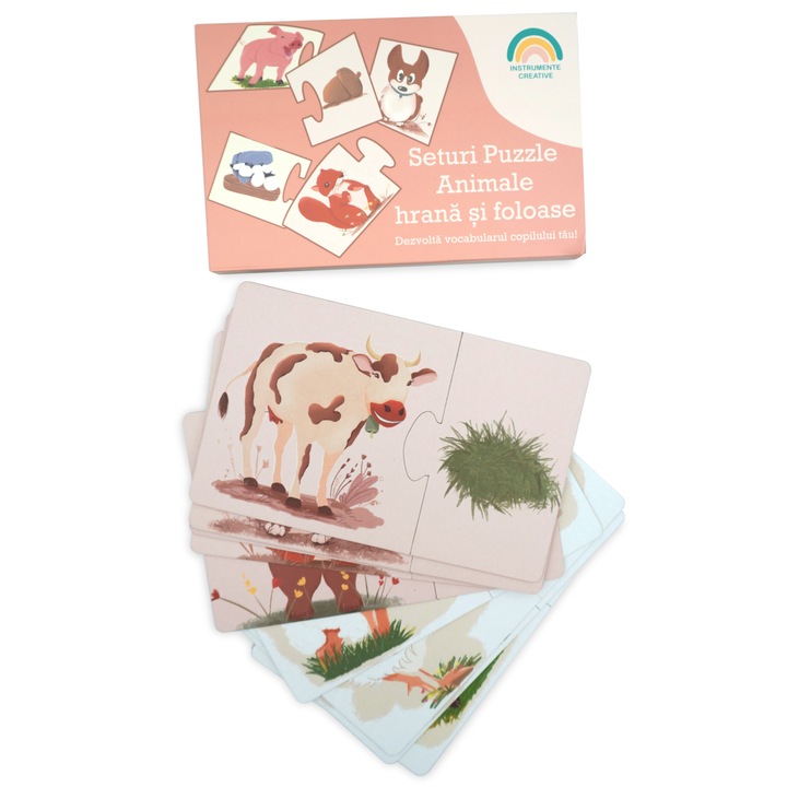 Seturi Puzzle Animale hrana si foloase pentru copii, 10 bucati din 2 piese mari, carton tare
