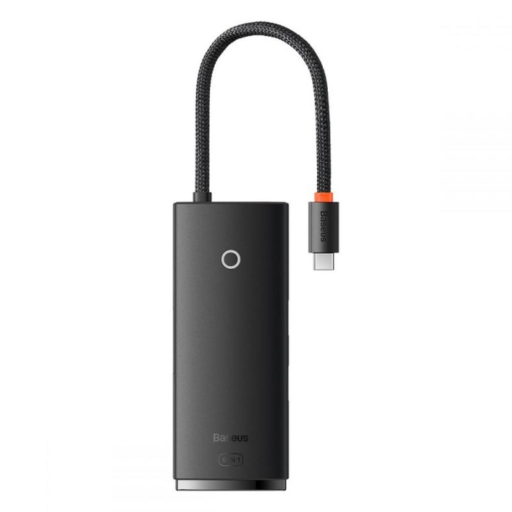 Адаптер Baseus Lite HUB, 6 порта, USB-C - 2x USB 3.0, 1x HDMI, 1x USB-C, 1x MicroSD, 1x SD, черен