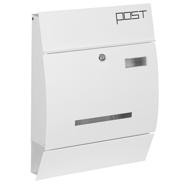 Kültéri acél postaláda újságtartóval, szerelőkészlettel, 35x45x10 cm, fehér