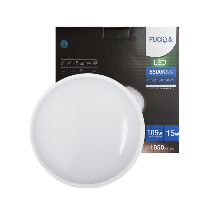 Plafoniera Led Rotunda, 15W, 6500K, D160, IP54, Fucida