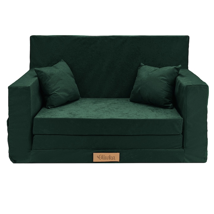 Canapea extensibila tip fotoliu pentru copii, verde inchis, 92x60x40 cm