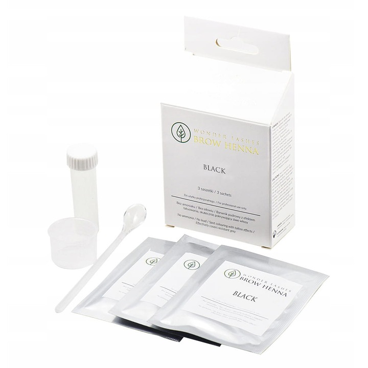 Set 3 Plicuri de vopsea henna pentru sprancene, Wonder Lashes, Negru