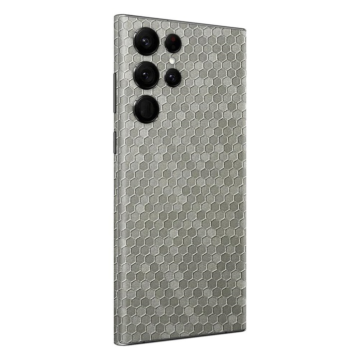 Комплект от две 360 фолиа за покритие, съвместими със Samsung Galaxy S22 Ultra Wrap Skin 3D Texture HoneyComb Grey