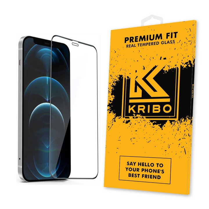 Folie Sticla Kribo, Premium Fit, pentru Apple iPhone 12 Mini, Transparenta HD, Protectie Ecran Premium, Full Cover, Full Glue