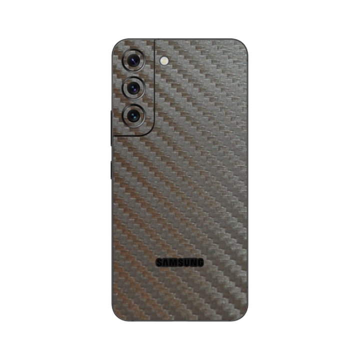 Folie Protectie iSkinz pentru Samsung Galaxy S22 5G - Carbon Gri Argintiu Simple Cut, Skin Adeziv Full Body Cover pentru Carcasa Spate