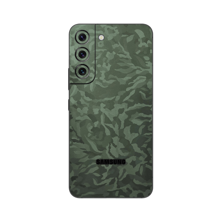 Folie iSkinz pentru Samsung Galaxy S22 5G - Camo Verde Military Green Shadow 360 Cut, Skin Adeziv Full Body Cover, Protectie Carcasa Spate si Laterale