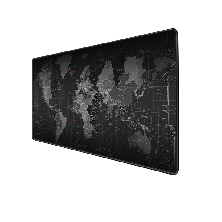 Mousepad gaming WorldMap, Textil/Cauciuc, 900x400x3 mm, Negru