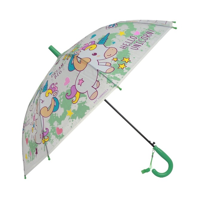 PAMI gyerek esernyő, automata, pvc, hosszú, U-S621-340, 50 cm, 8 küllő, 50 cm, Zöld