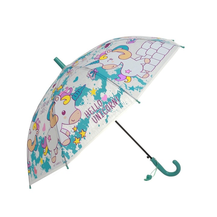 PAMI gyerek esernyő, automata, pvc, hosszú, U-S621-340, 50 cm, 8 küllő, 50 cm, Türkiz