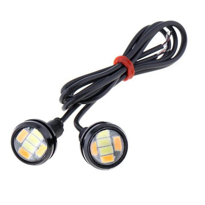 Set doua LED-uri Auto elSales ELS-LRAG, diametru 23 mm, alimentare 12 Volti, putere 9 W, alb+galben