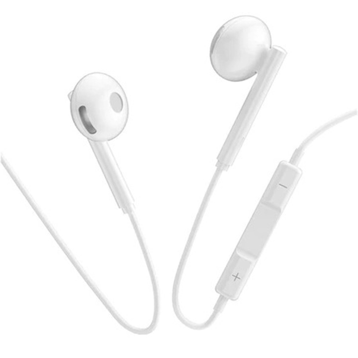 Casti in-ear cu microfon, L10, compatibil cu Honor 400 Smart, conector USB Tip C, control pe fir, Albe