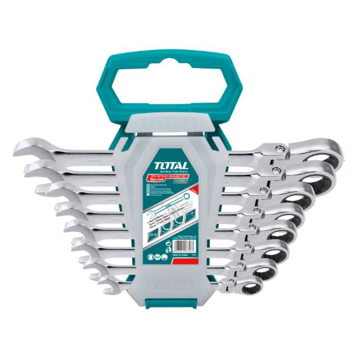 Комплект ключове с гъвкава тресчотка Total Industrial, SW 8 - 19 мм, 8 броя