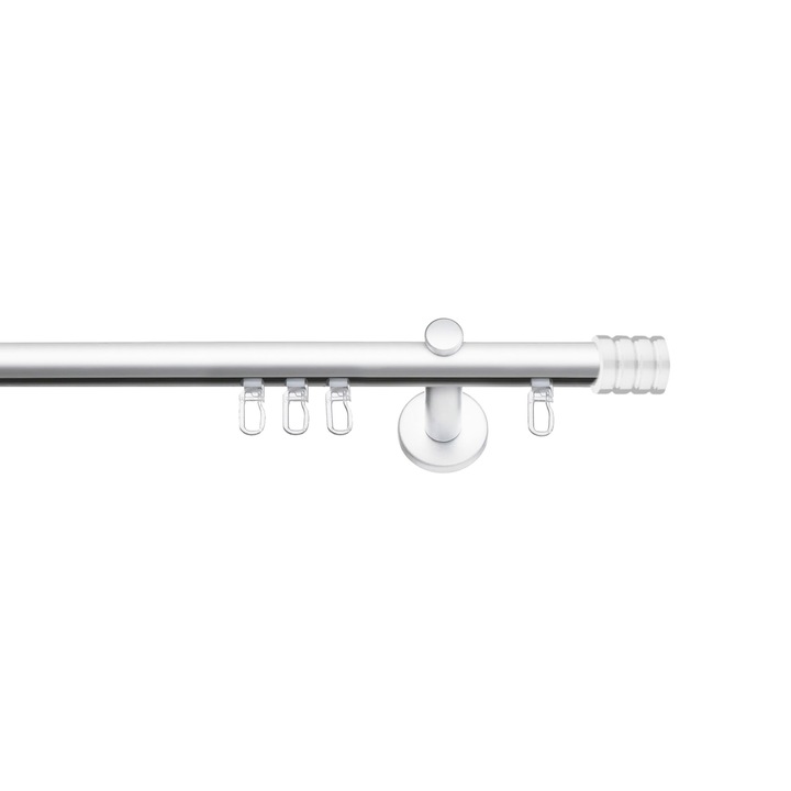 Set galerie metalica Cilindru striat, simpla, tip profil, alb, Ø 19 mm, 100 cm, accesorii incluse