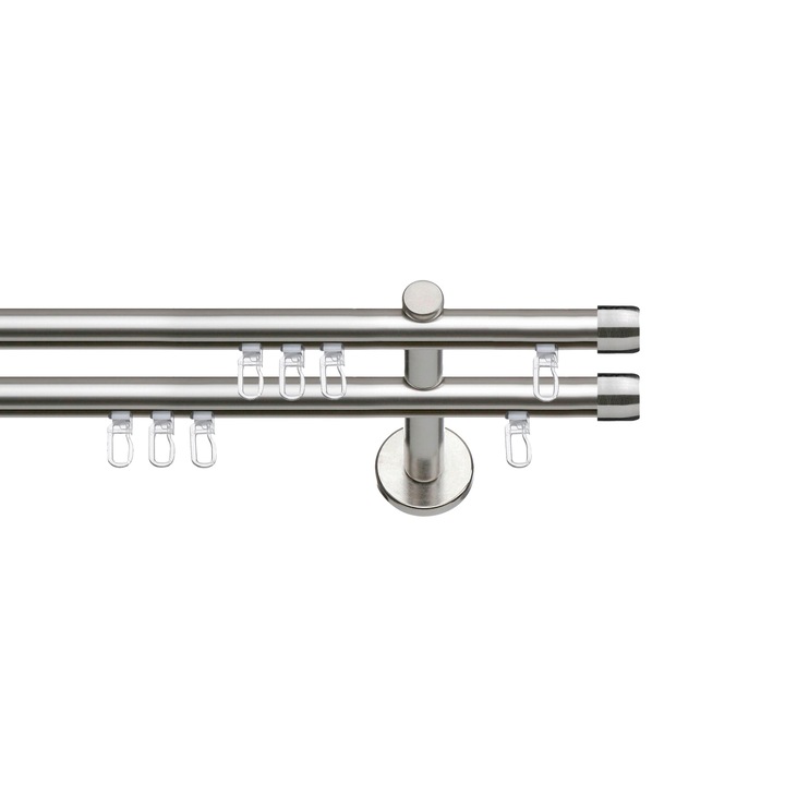 Set galerie metalica Dop, dubla, tip profil, nichel, Ø 19 mm, 480 cm - 6 x 160 cm cu element de legatura, accesorii incluse