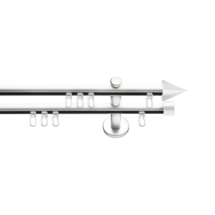 Set galerie metalica Con, dubla, tip profil, alb, Ø 19 mm, 120 cm, accesorii incluse