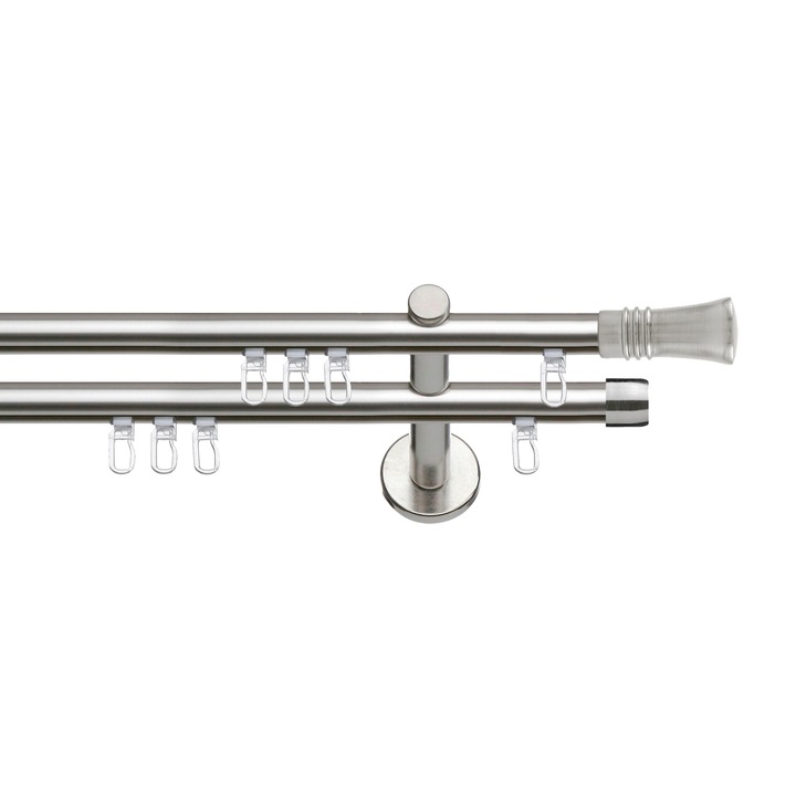 Set galerie metalica Lyon, dubla, tip profil, nichel, Ø 19 mm, 200 cm, accesorii incluse