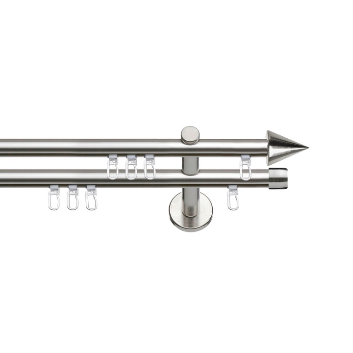 Set galerie metalica Con, dubla, tip profil, nichel, Ø 16 mm, 200 cm, accesorii incluse