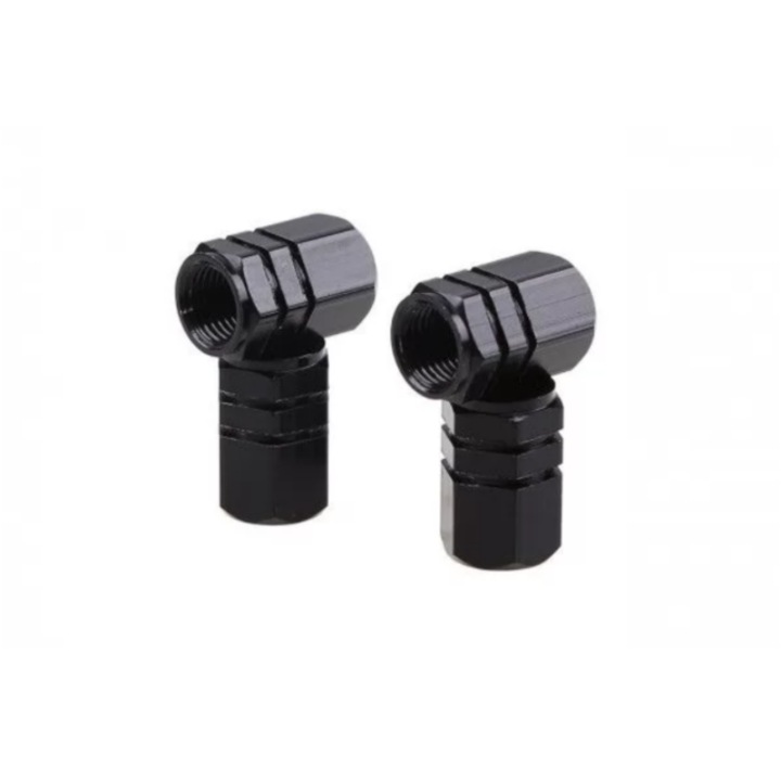 Set Capace Ventil din Aluminiu, Valva Rotunda, Negru, 4 Bucati
