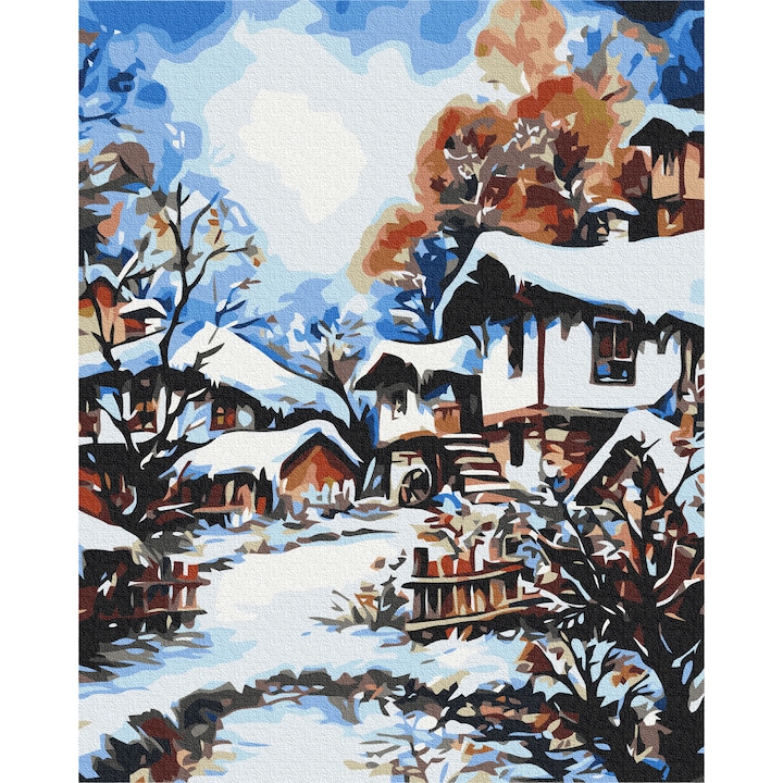 Картина по номера BrushMe Зима в България, С подрамка и подаръчна кутия, 40х50 см