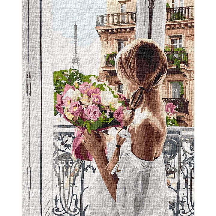 Картина за рисуване по номера Ideyka Прозорец в Париж, С подрамка и подаръчна кутия, 40х50см